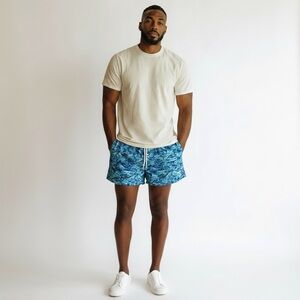 Humankind Men’s‎ Swim Trunks – Blue Water Print Board Shorts – Size XL